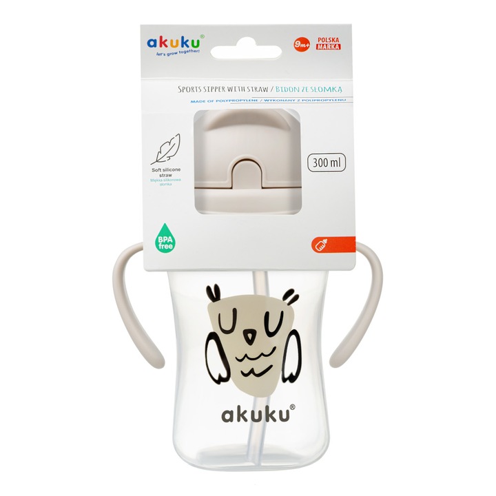 Cana de antrenament Akuku anti-varsare cu pai 300ml Owl