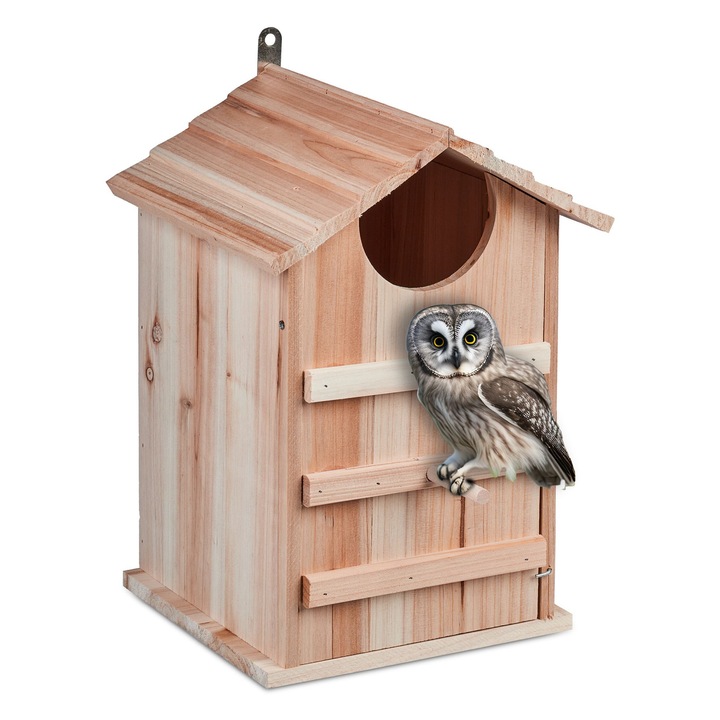 Casuta decorativa din lemn pentru pasari, 38,5 x 25 x 28 cm, maro deschis