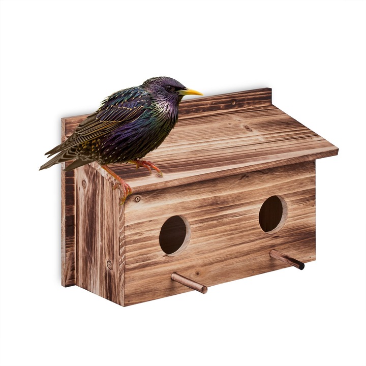 Dekoratív fa madárház, 22 x 35 x 18 cm, barna