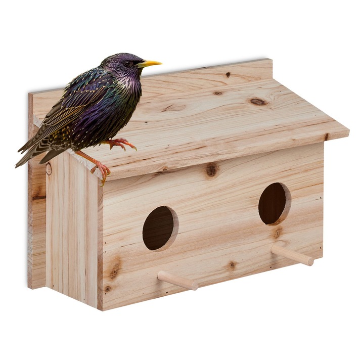 Casuta decorativa din lemn pentru pasari, 22 x 35 x 18 cm, natur