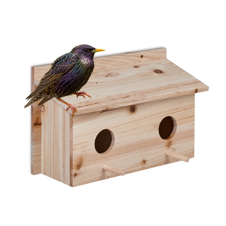Dekoratív fa madárház, 22 x 35 x 18 cm, natúr