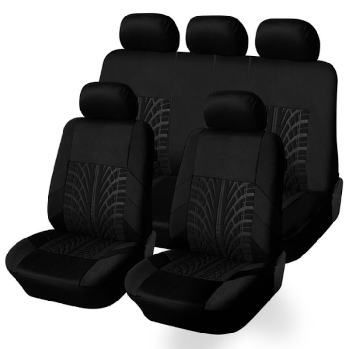 Комплект калъфи за автомобилни седалки, текстил, 9 части, черни