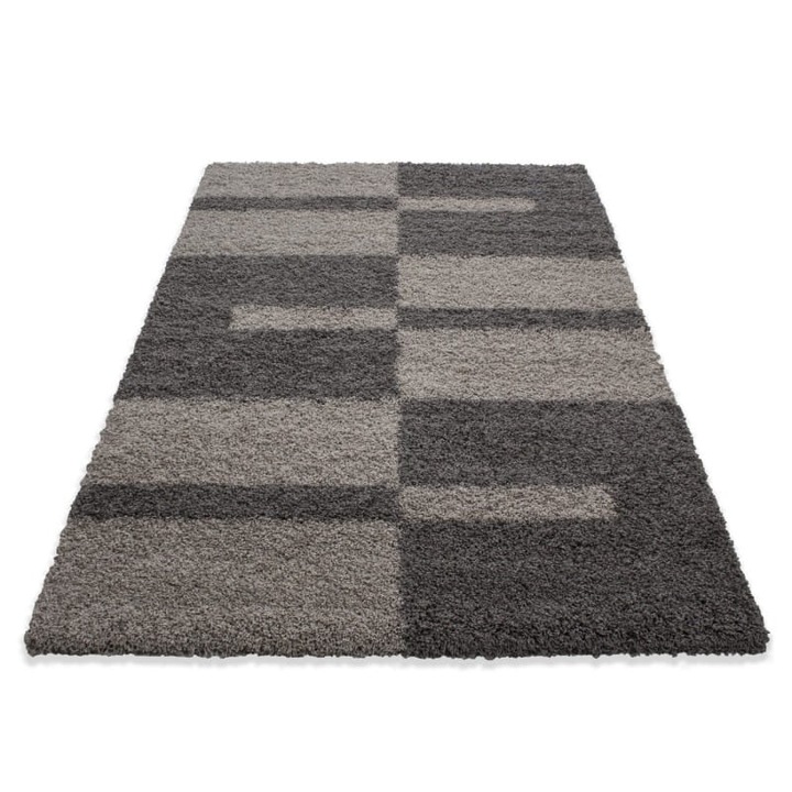 Covor Shaggy, Ayyildiz, Gala, 160x230 cm, Polipropilen, Model Geometric, 30 mm, 2 100 gr/m², PP Shaggy, Dreptunghiular, Spate Din Juta Naturala, Oeko Tex Standard 100, Izoleaza Perfect De Frigul Podelei, Fir Lung, Pentru Interior, Maro/Bej