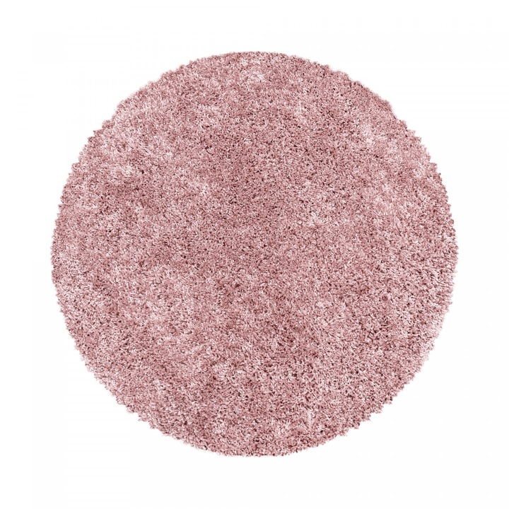 Covor Shaggy, Ayyildiz, Sydney, 120x120 cm, Polipropilena, Unicolor, 2100 g/m², Rotund, Spate Din Juta Naturala, Oeko-Tex Standard 100, Pentru Interior, Roz