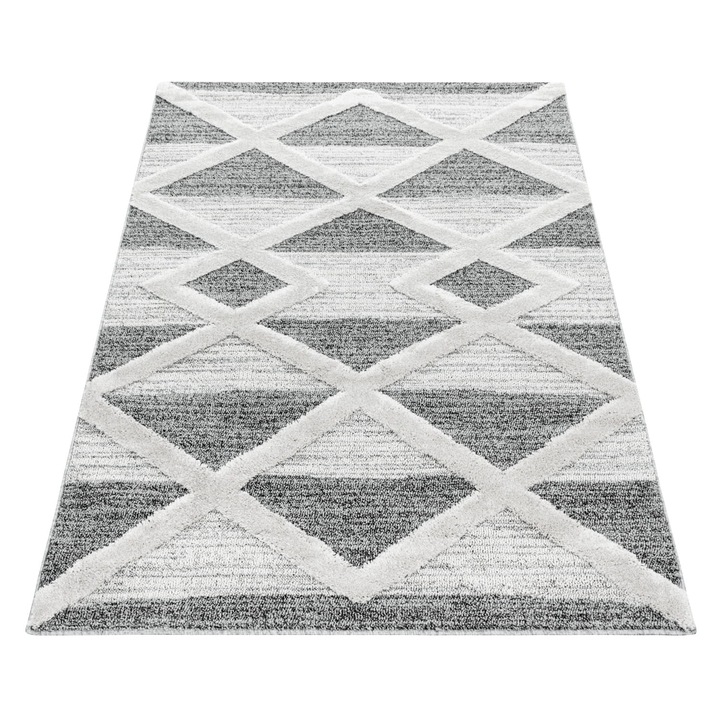 Covor, Ayyildiz, La Casa 3D, 80 x 150 cm, Fir De 10 mm, 2150 g/m2, Certyfikat Oeko Tex Standrd 100, Compatibil Cu Incalzirea Prin Pardoseala, Dreptunghi, Living, Covor Modern, Crem/Gri