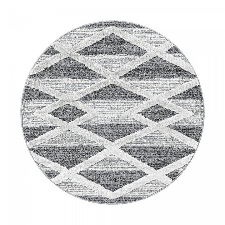 Covor, Ayyildiz, La Casa 3D, 160 x 160 cm, Fir De 10 mm, 2150 g/m2, Certyfikat Oeko Tex Standrd 100, Compatibil Cu Incalzirea Prin Pardoseala, Rotund, Living, Covor Modern, Crem/Gri