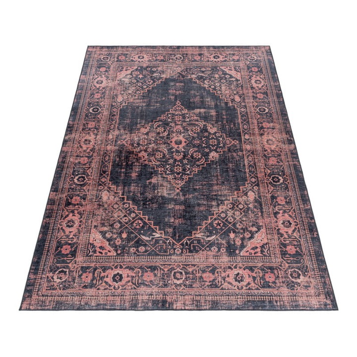 Covor, Ayyildiz, Fiesta, 160x230 cm, Poliester, Vintage, Clasic, 1200 G/M2, Dreptunghiular, Oeko-Tex Standard 100, Antiderapant, Antistatic, Cu Par Scurt, Pentru Interior, Rosu/Negru