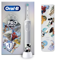 Periuta de dinti electrica pentru copii Oral-B Vitality Pro Kids Mickey 100 pentru copii, Curatare 2D, 2 programe, 1 capat, 4 autocolante, +3 ani, Alb