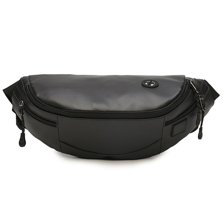 Geanta crossbody din piele naturala, Enforose, rezistenta la zgarieturi, cu buzunare cu fermoar de dimensiuni mari, curea ajustabila, negru