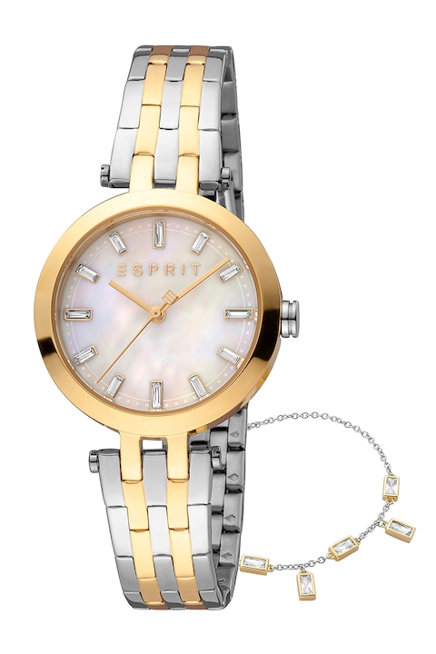Esprit, Двуцветен часовник от неръждаема стомана и гривна, Сребрист, Златист
