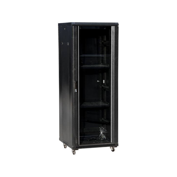 Teleinformatikai szekrény 19", Q-LANTEC, 42U, 800x800mm, üvegajtók, fekete szín