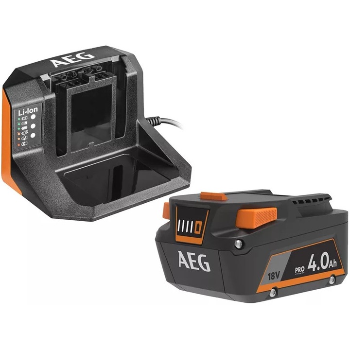 Set incarcator/acumulator, AEG, 18 V, 4 Ah, Litiu-ion, Plastic, Multicolor