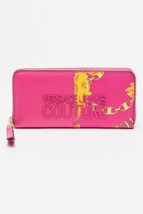Versace Jeans Couture, Portofel din piele ecologica cu fermoar, Galben, Roz