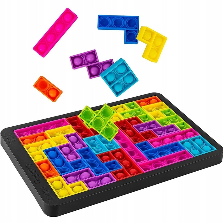 Jucarie senzoriala antistres Pop It Tetris cu 27 piese Multicolor