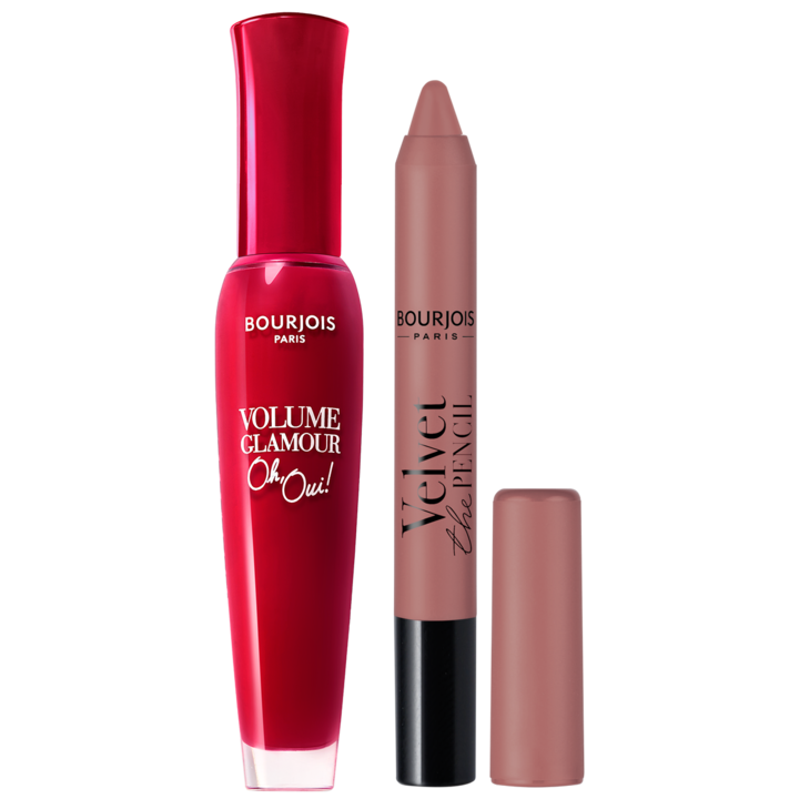 Подаръчен комплект Bourjois: Молив за очи Velvet The 02 Beige a croquer, 3 гр + Спирала Big Lashes Oh, Oui! Black, 7 мл