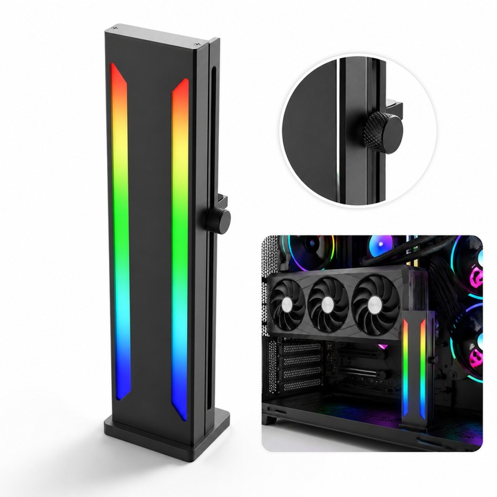 Suport pentru placa grafica RGB, Jeswo®, baza magnetică, glisant 5 V 3 pini, Montare pe Ventilator Carcasa, Periferice și accesorii pentru PC, Solid și durabil, Negru