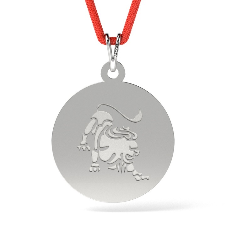 Pandantiv din aur alb cu snur model zodia Leu