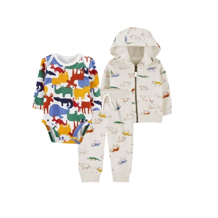 Compleu 3 piese, cu gluga, Animalute din jungla, ivoire, Bubu-Still