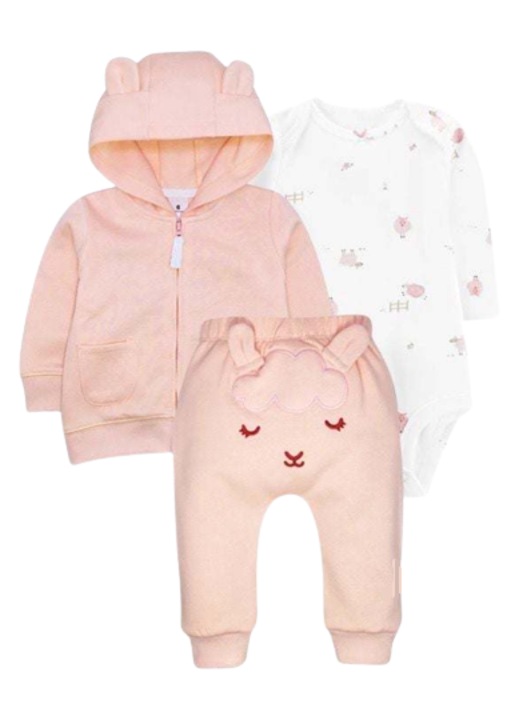 Compleu 3 piese, cu gluga, Oita roz 3D, Bubu-Still
