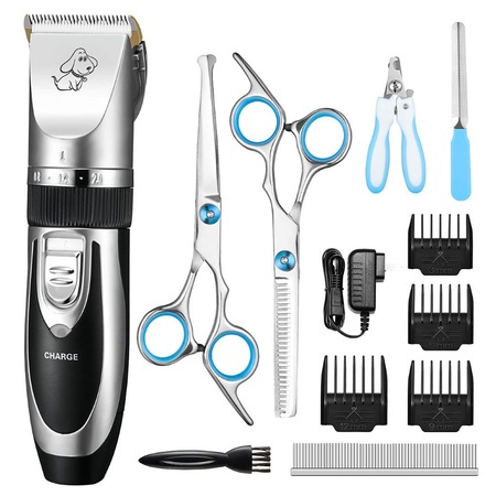 Set Masina Profesionala de Tuns Caini, Pisici sau Alte Animale, Rovo T3, fara fir, Titan/Ceramica, foarfece incluse