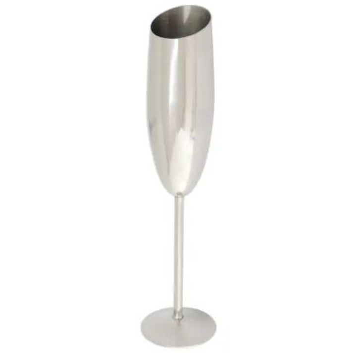 Set 2 pahare argintii pentru sampanie din inox, taiate, 240ml