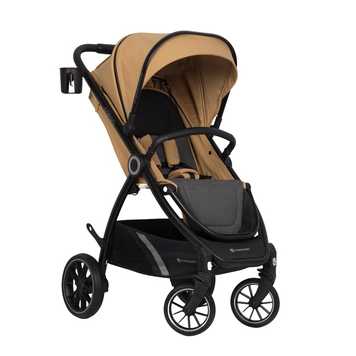 Carucior nou nascut Euro-Cart Corso, cadru de aluminiu, omologat pana la 26.5 kg, 0 - 36 luni, Camel