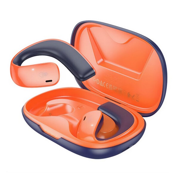 Hoco eq4 bluetooth fülhallgató sztereo, v5.3, tws, fülre akasztható, mikrofon + töltőtok, sötétkék/narancs