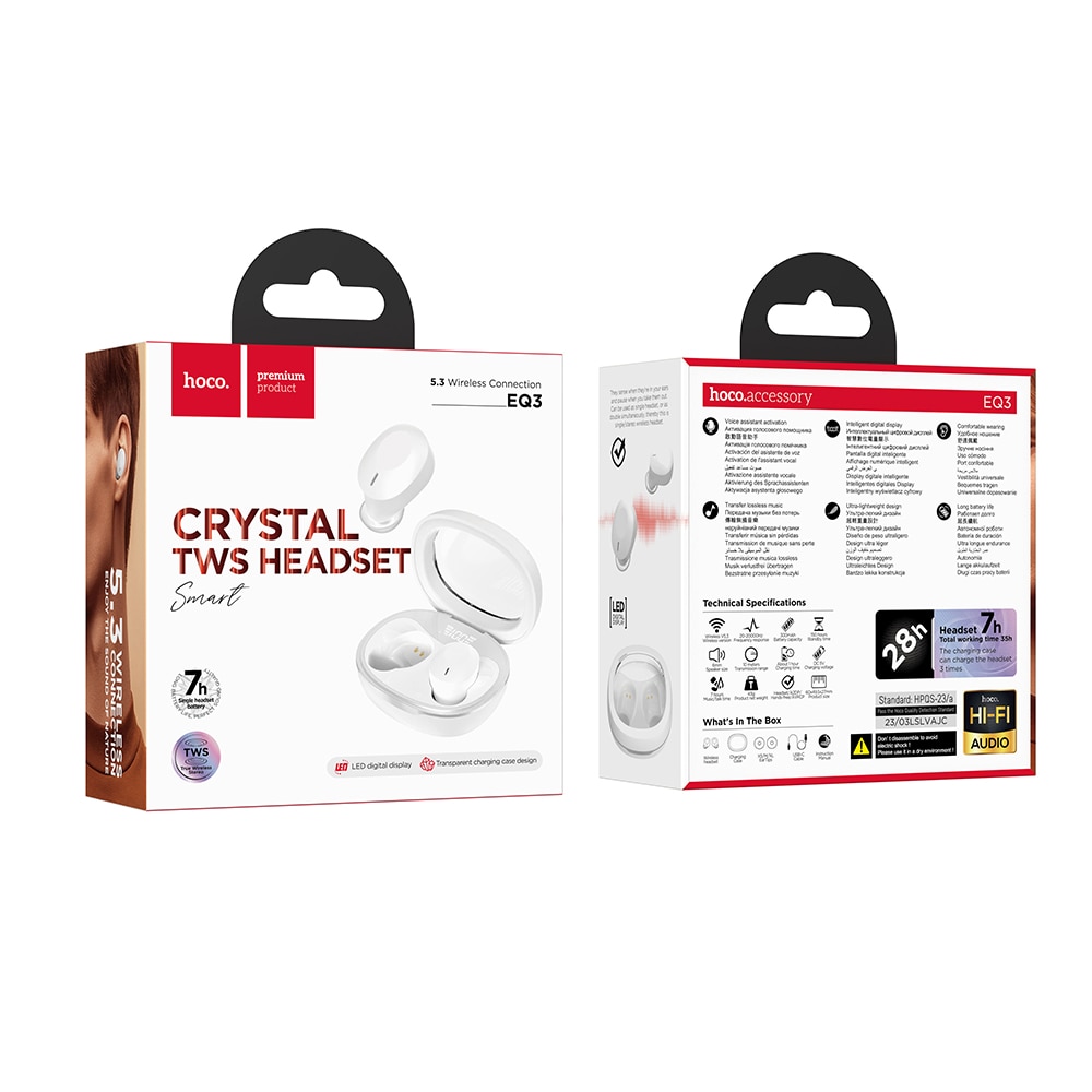 Bluetooth слушалки TWS с прозрачен калъф и цифров дисплей - Hoco (EQ3 ...