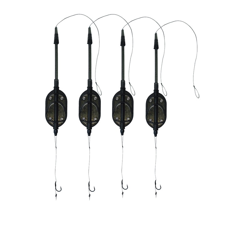 Set 4 monturi method feeder, cu tija, long cast, carlig nr12, 30g