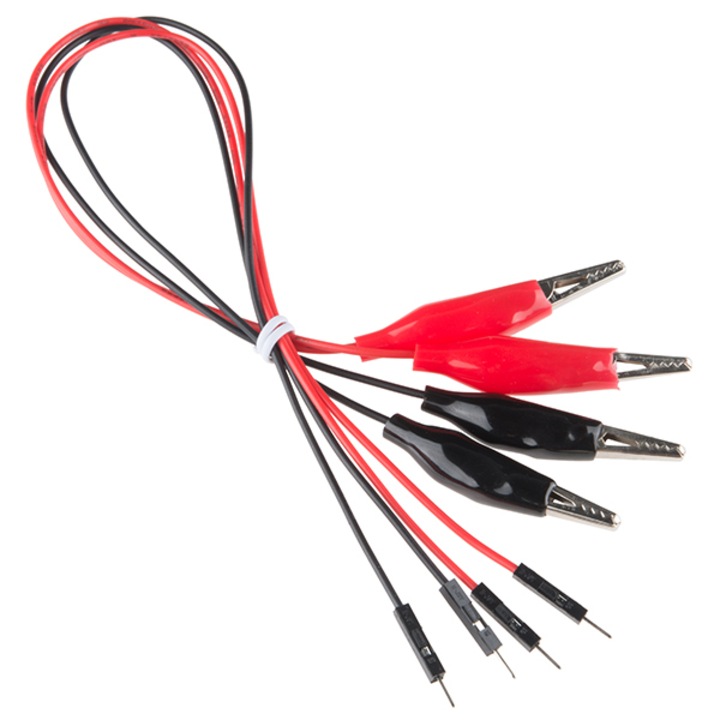 Щипки тип крокодил с мъжки конектори, Sparkfun, 4 бр., 30 см