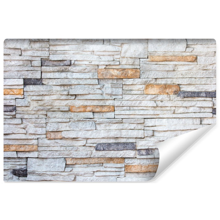 Fototapet Motiv 3D modern, caramida gri si aurie 368 cm x 254 cm perfect pentru sufragerie