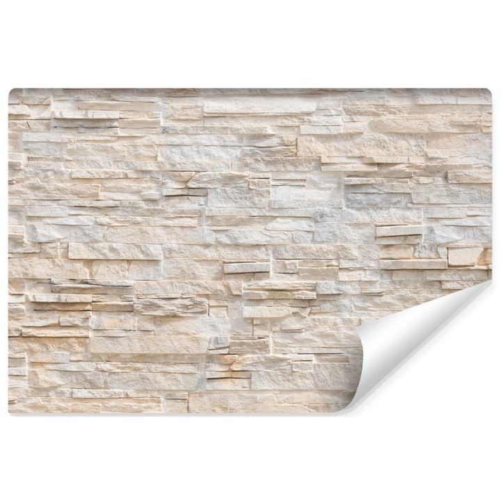 Fototapet cu model caramida bej si alb, motiv 3D modern, decor de perete 400 cm x 280 cm usor de curatat, pentru bucatarie