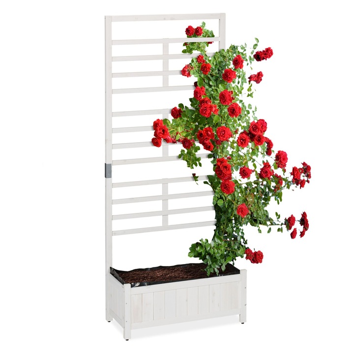 Jardiniera cu spalier, lemn/metal, 171 x 71,5 x 32 cm, alb