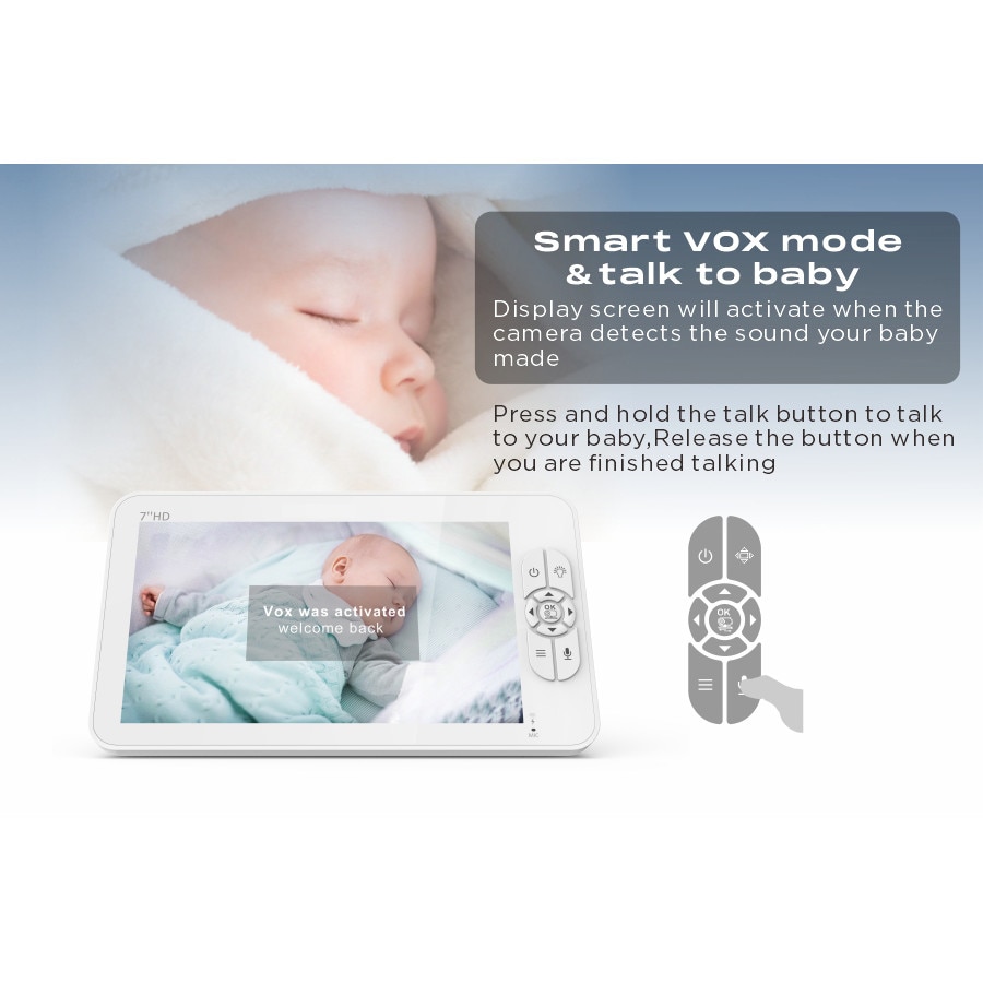 Baby Monitor ShineBaby IdealStore, Ecran HD de 7 inch, Monitorizare