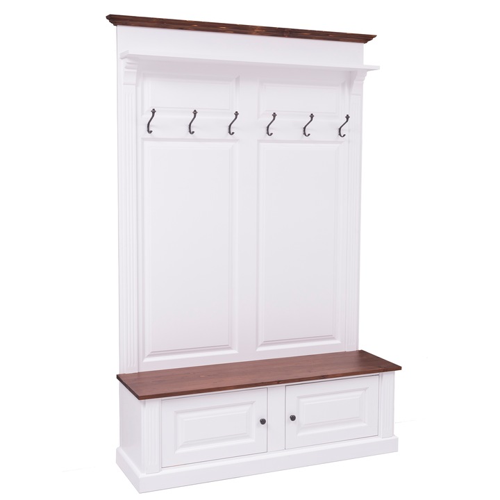 Cuier mare cu 2 usi, culoare top maro inchis P081, corp alb P004,100% lemn masiv