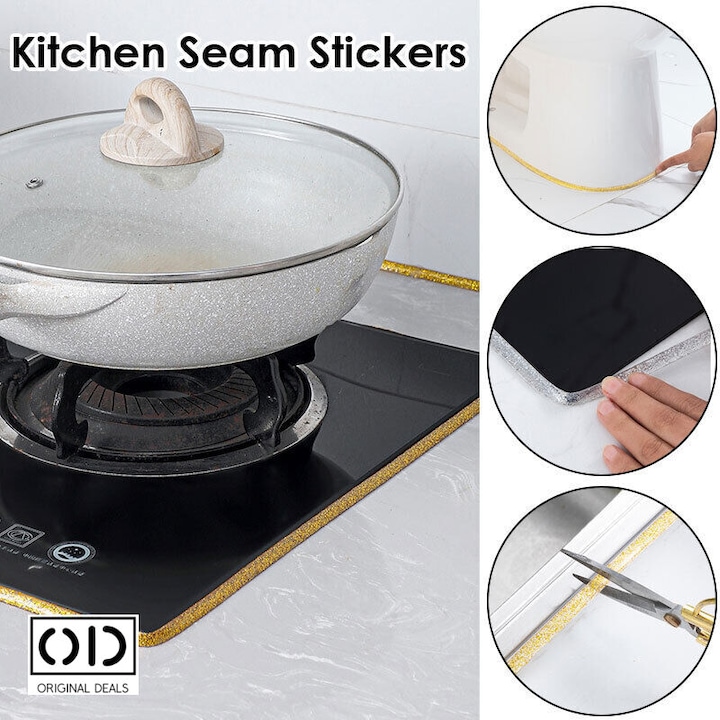 Banda Etansare si Izolare Chiuveta, Plita, Cada, Toaleta Wc, Cabina de Dus, Aplicare Adeziva Puternica cu Lipici Premium, Universala, 8mm x 6m, Auriu, ORIGINAL DEALS