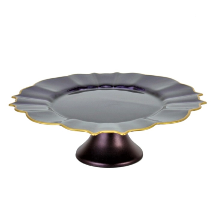 Platou, Villa Italia, Sticla, 32 cm, Mov/ Auriu