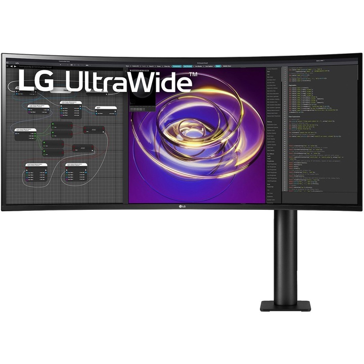 Монитор LG 34WP88CP-B, 34", IPS, 3440 x 1440, USB Type-C с DisplayPort ф-я, 2 x USB 3.0 Downstream, 2 x HDMI, 1 x DisplayPort 1.4, 1 x Audio Out, Вграден високоговорител 7W