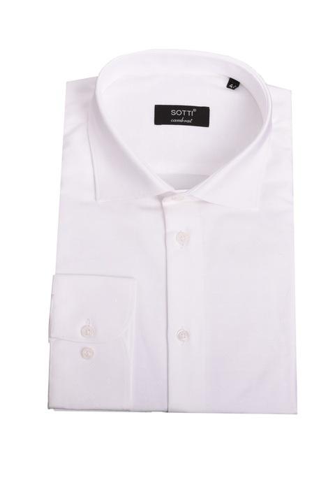 Camasa SOTTI din Bumbac, tesatura tip Oxford, cu mici detalii brodate fin in material, Croiala Regular fit, Model ST30010-T1, Marimea 41, Alb
