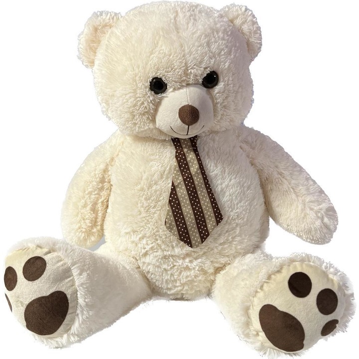 Urs de plus DeLuxe cu Cravata Trendy, Culoare Crem, 65 CM