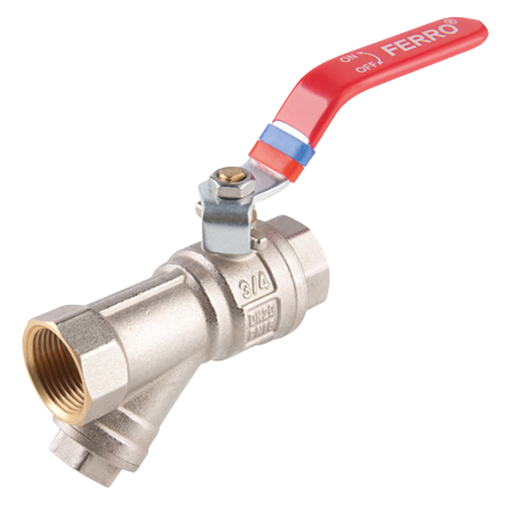 Robinet cu bila Ferro PN16, cu filtru incorporat, 1/2"
