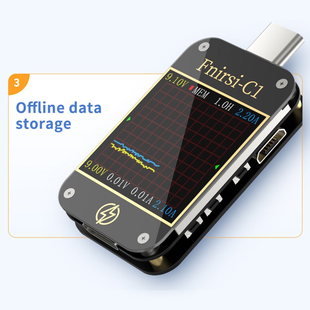 FNIRSI C1 USB Type-C тестер, измерва ток и напрежение, открива USB ...