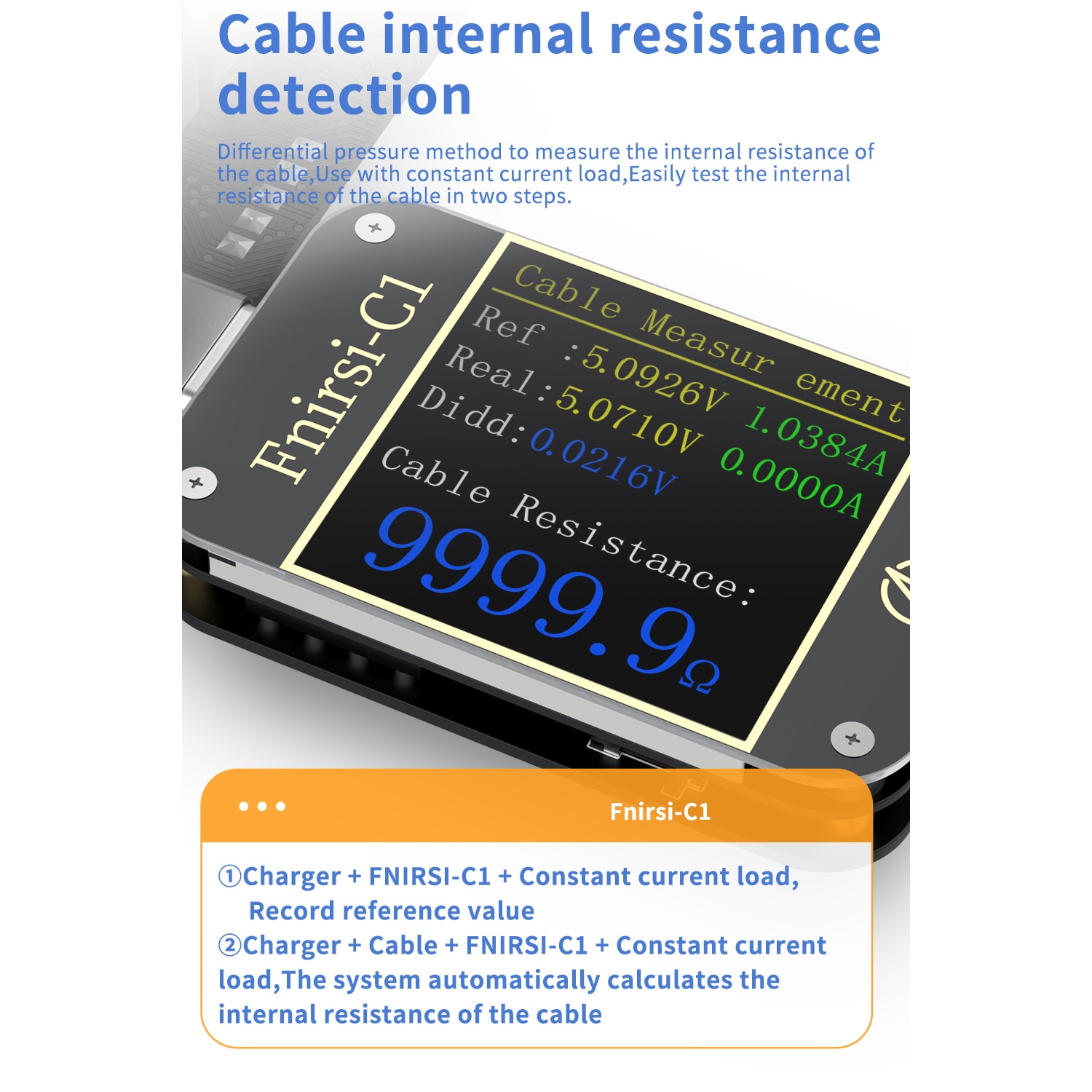 FNIRSI C1 USB Type-C тестер, измерва ток и напрежение, открива USB ...