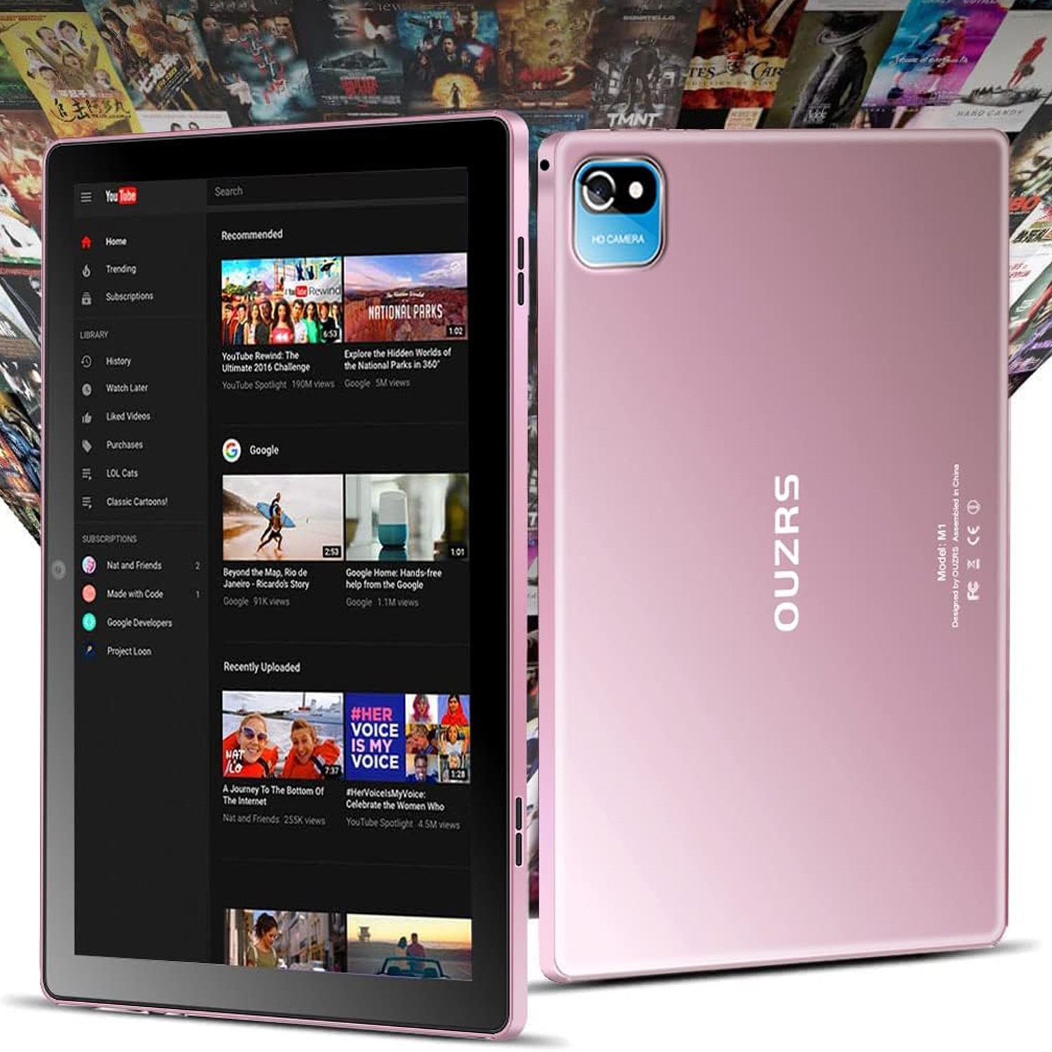 Tableta Ouzrs M1, Quad-Core, 11'', 3GB RAM, 64GB, Wi-Fi, Pink