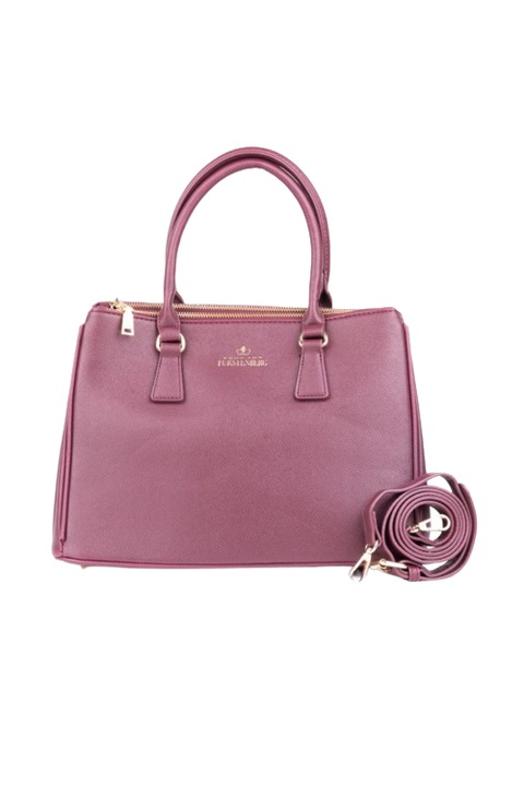 Geanta de umar, maner dublu, bareta de umar detasabila, cu logo, fermoar, Bordeaux/Roz