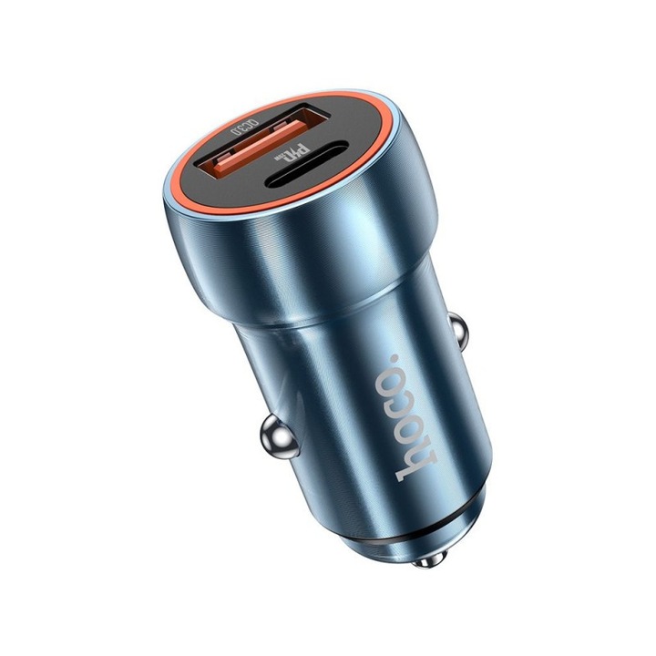 Incarcator Auto Dual Hoco Z46A Usb QC 3.0 + Usb - C, Putere 20W, Blue