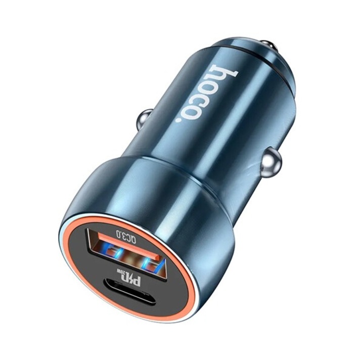 Hoco z46a autós töltő usb+type-c aljzat, 20w, pd gyorstöltő 3.0, kék