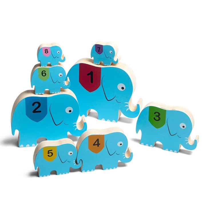 Ügyességi játék, Elefántok a cirkuszban, fa, 8 db, BS Toys