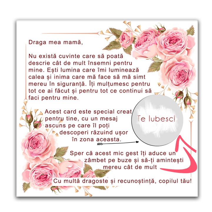 Card Razuibil, Joystos, Cu Mesajul "Te iubesc", Pentru mama, 9x9 cm