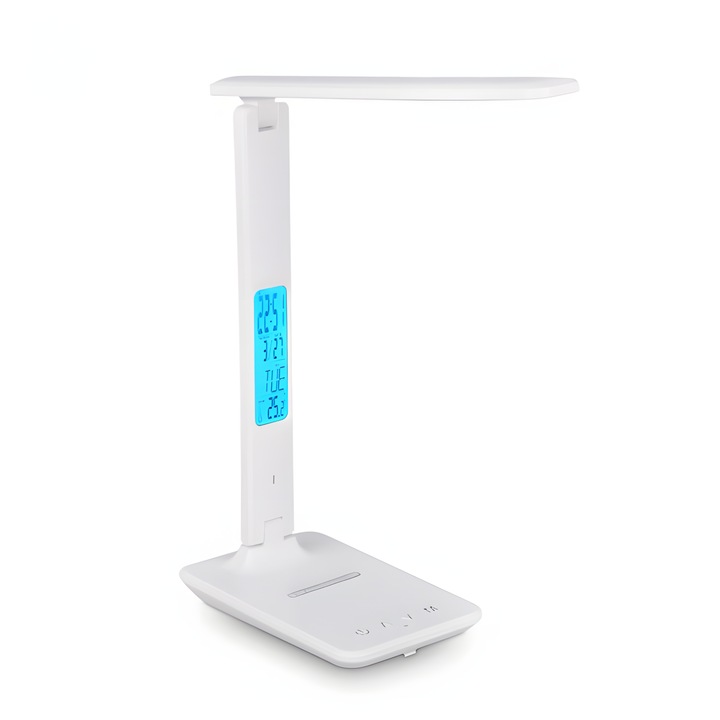 Led asztali lámpa, vezeték nélküli töltés IOS Androidhoz, állítható fényerő, 5 fokozatban állítható fényerő, USB, fehér
